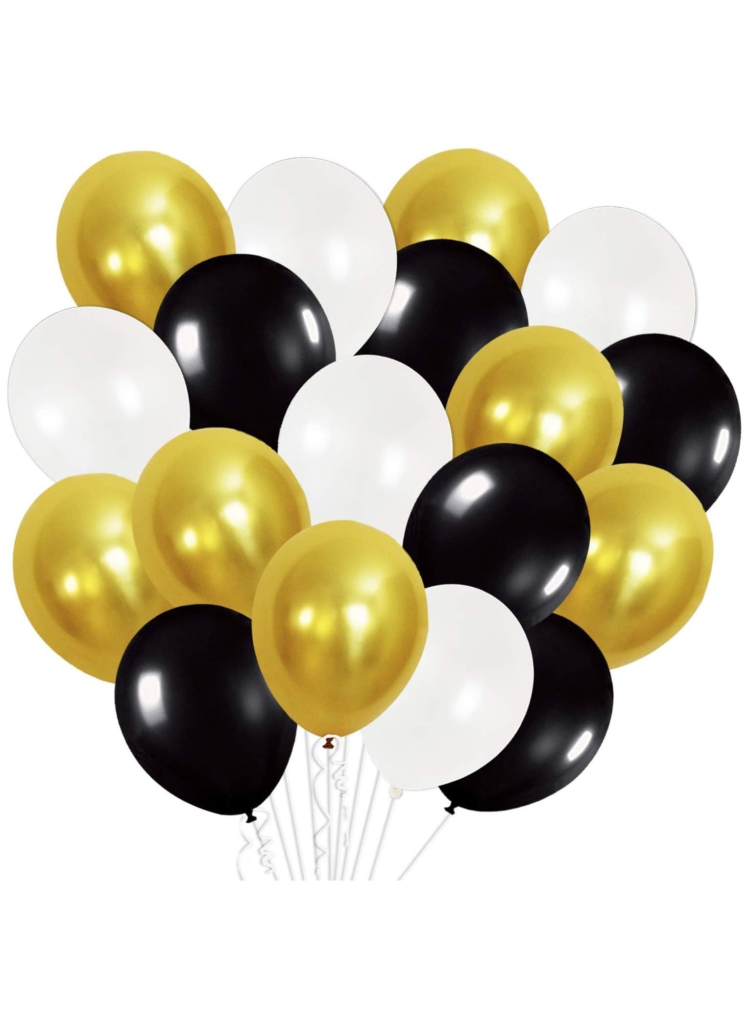 Gold and Black Party Balloons Pack of 50 I White Latex Balloons I Gold Party Decorations