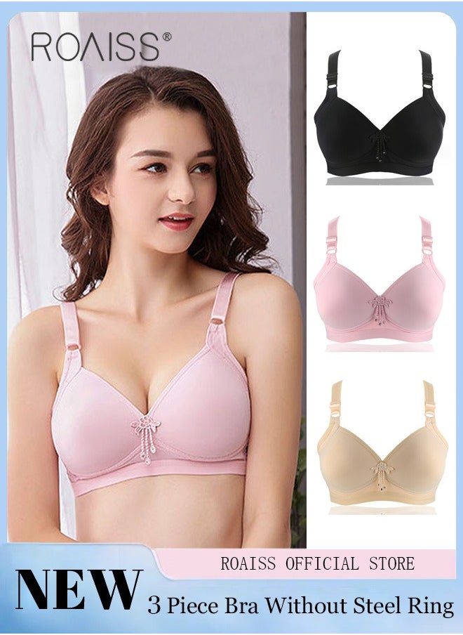 3 Bras Without Steel Rims Thin Pure Cotton Boneless Underwear Adjustable Shoulder Strap 4 Rows 3 Hook