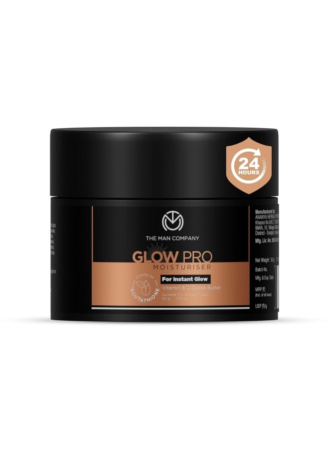 Glow Pro Non-Sticky Daily Moisturizer for Face | Moisturizes, Hydrates with Glutathione, Vitamin E & Cocoa Butter | Face Moisturizer Cream for Men - 50 gm