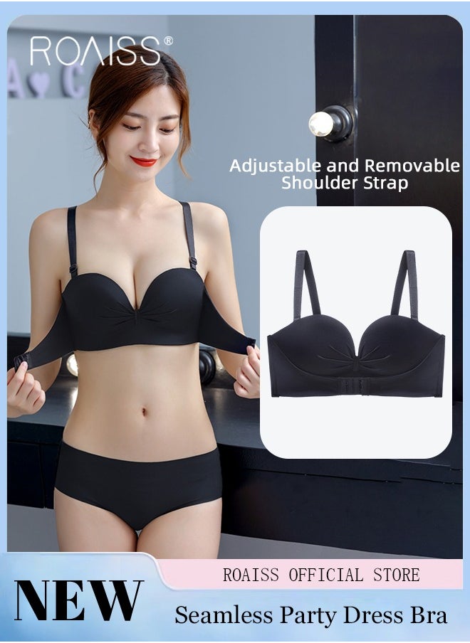 Women's Strapless Non Slip Bra 2-Piece Gathered Strapless Dress Bra Front Opening And Closing Design With Shoulder Strap Invisible Bra