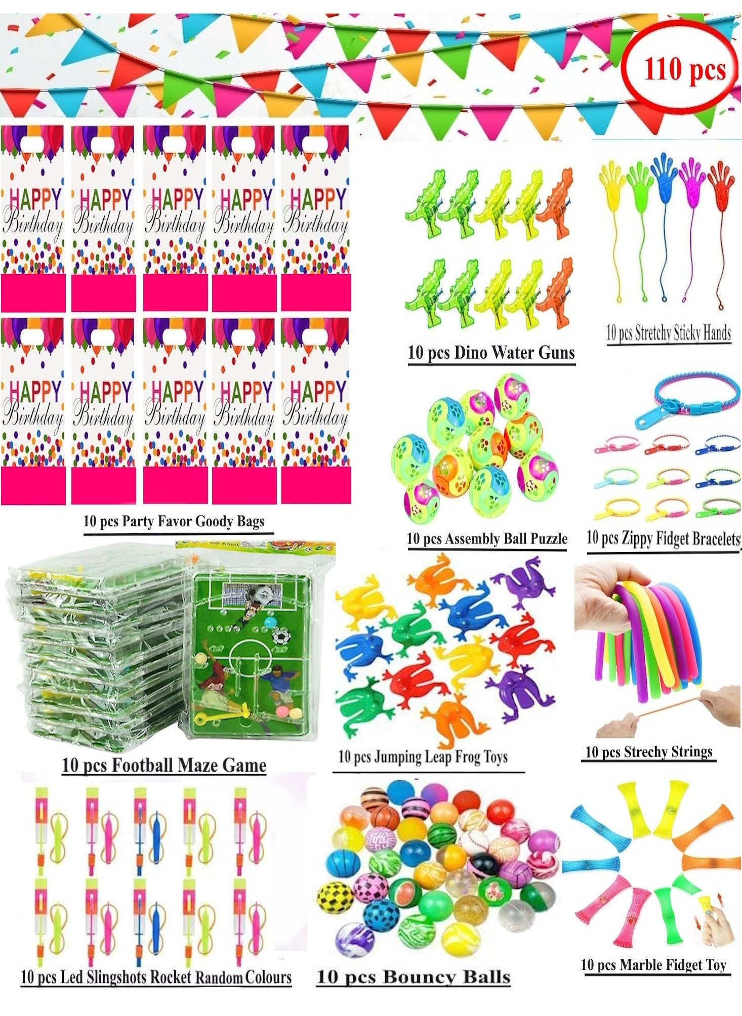 110 PCS Party Favors for Kids Pink Goody Bags with Bulk Toys for Classroom Rewards Carnival Prizes Birthday Party Pinata Stuffers Goodie Bag Filler Treasure Box Return gifts for Boys and Girls