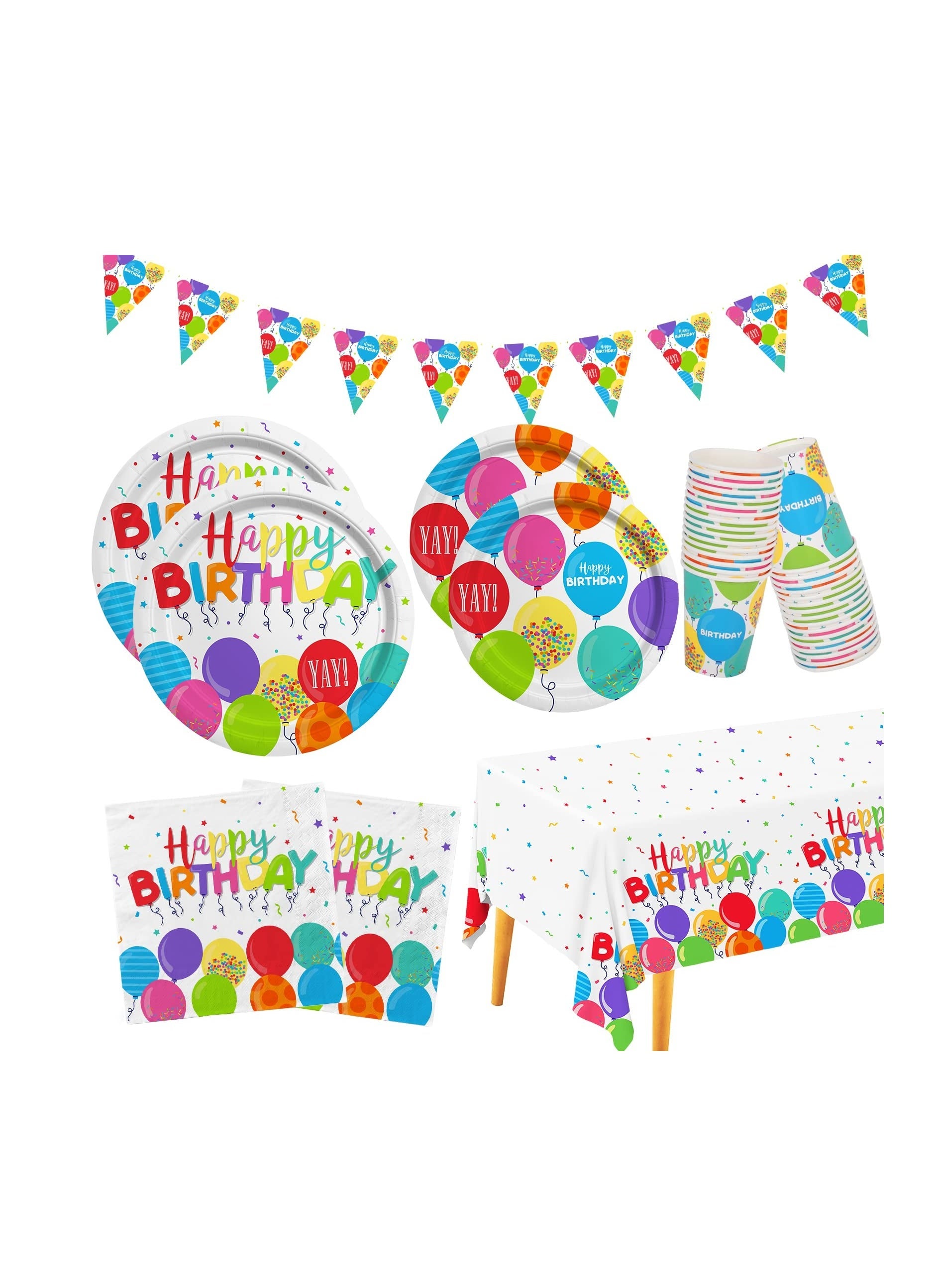 Birthday Party Supplies, Birthday Party Decorations, Theme Party Decoration, Birthday Table Cover Banner, Disposable Paper Plates Napkins Cups Serve 16