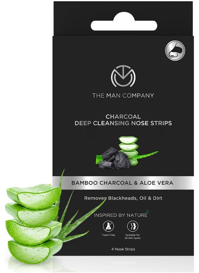 Charcoal Nose Strips with Aloevera Extract | Whitehead & Blackhead Remover | Pores Cleanser | Dirt Free | Improves Skin Texture - 4 Strips