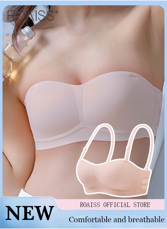 Women's Strapless Invisible Bra 2-Piece Detachable Shoulder Strap Thin Anti Slip Breathable Dress Bra