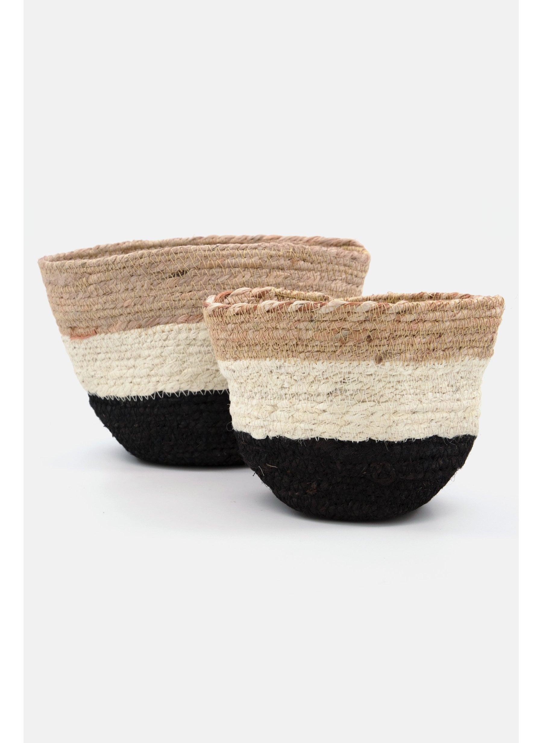 2 Pcs Woven Basket, Beige/Black