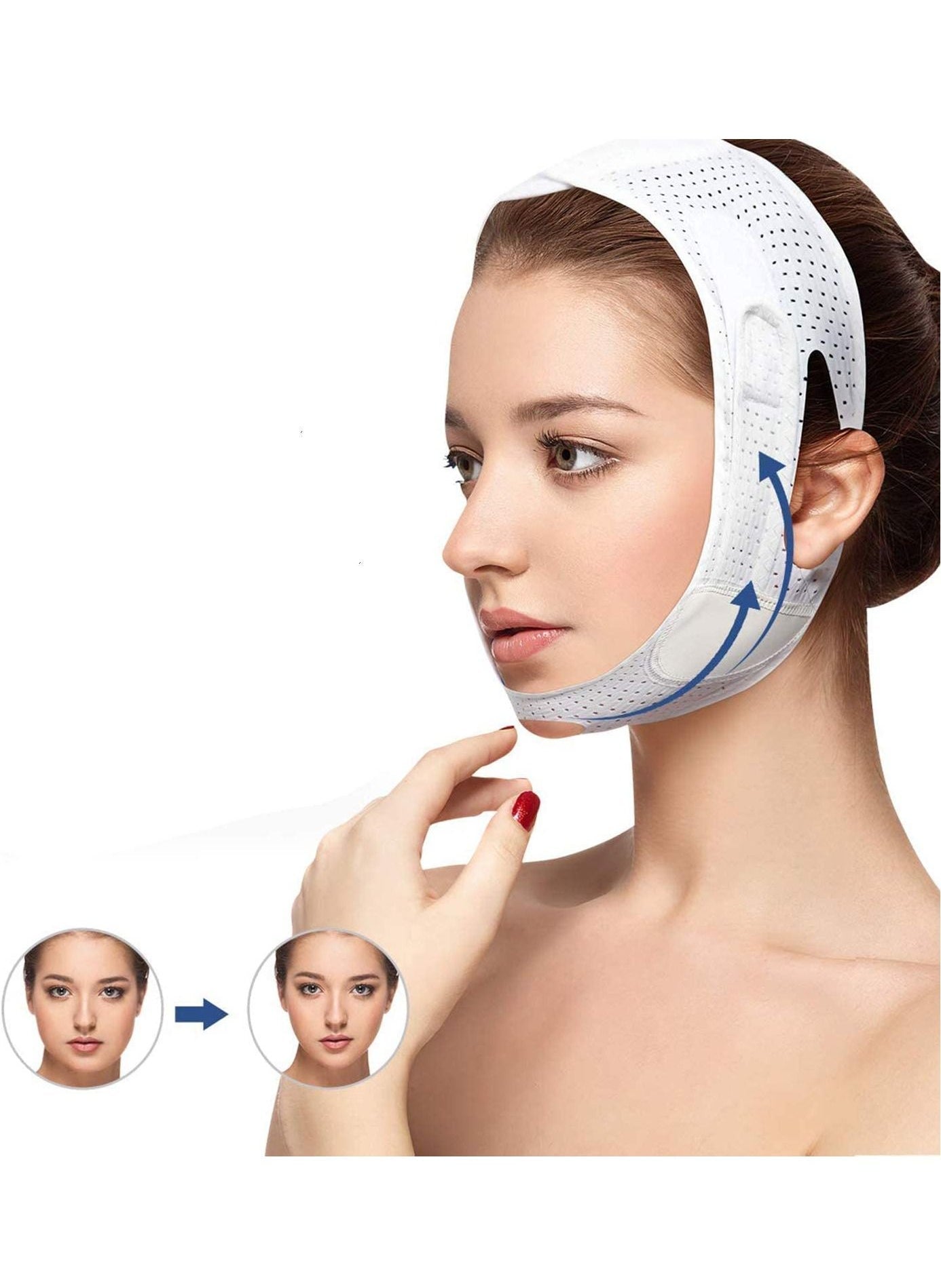 Breathable Face Slimming Strap, Face Lift Strap, Reusable Face Lifting Bandage Pain-Free Jawline Shaping Band, V Line Shaping Face Masks, Anti-Sagging-Aging-Wrinkle-Snore Belt for Women ?White?