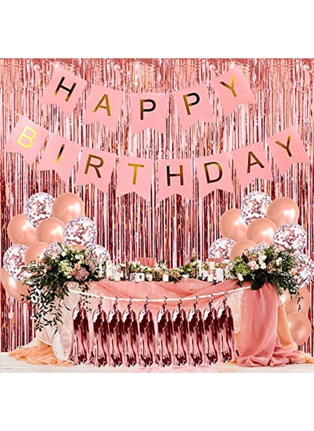 ALCR Party Sparks -Birthday Party Decorations Set for Men Women Boys Girls Balloons, Banner, Curtains, Ribbons, tassel Foil Confetti Balloons, Air pump (Rose Gold)