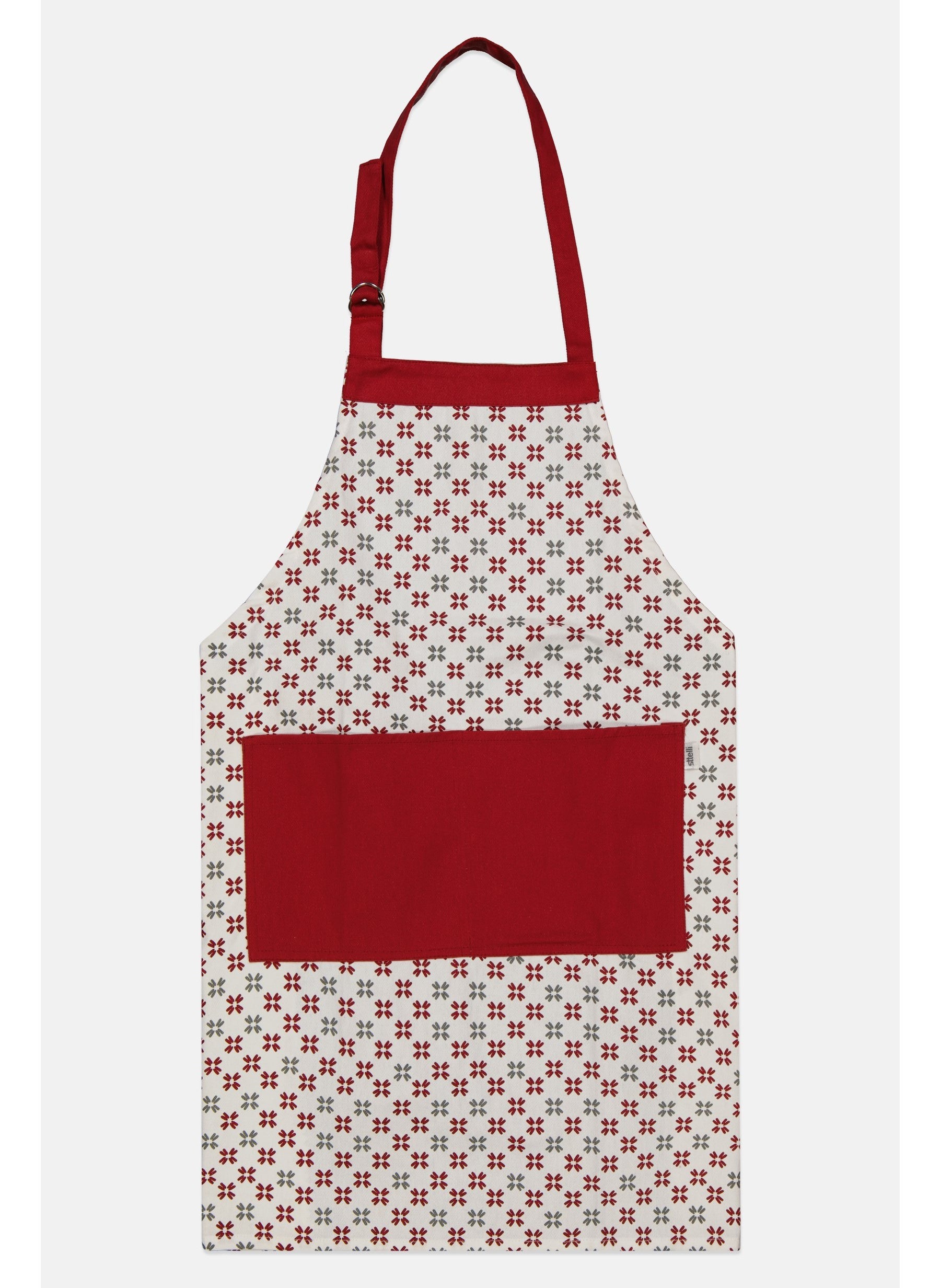 Floral Pattern Adjustable Kitchen Apron, White/Cherry Red