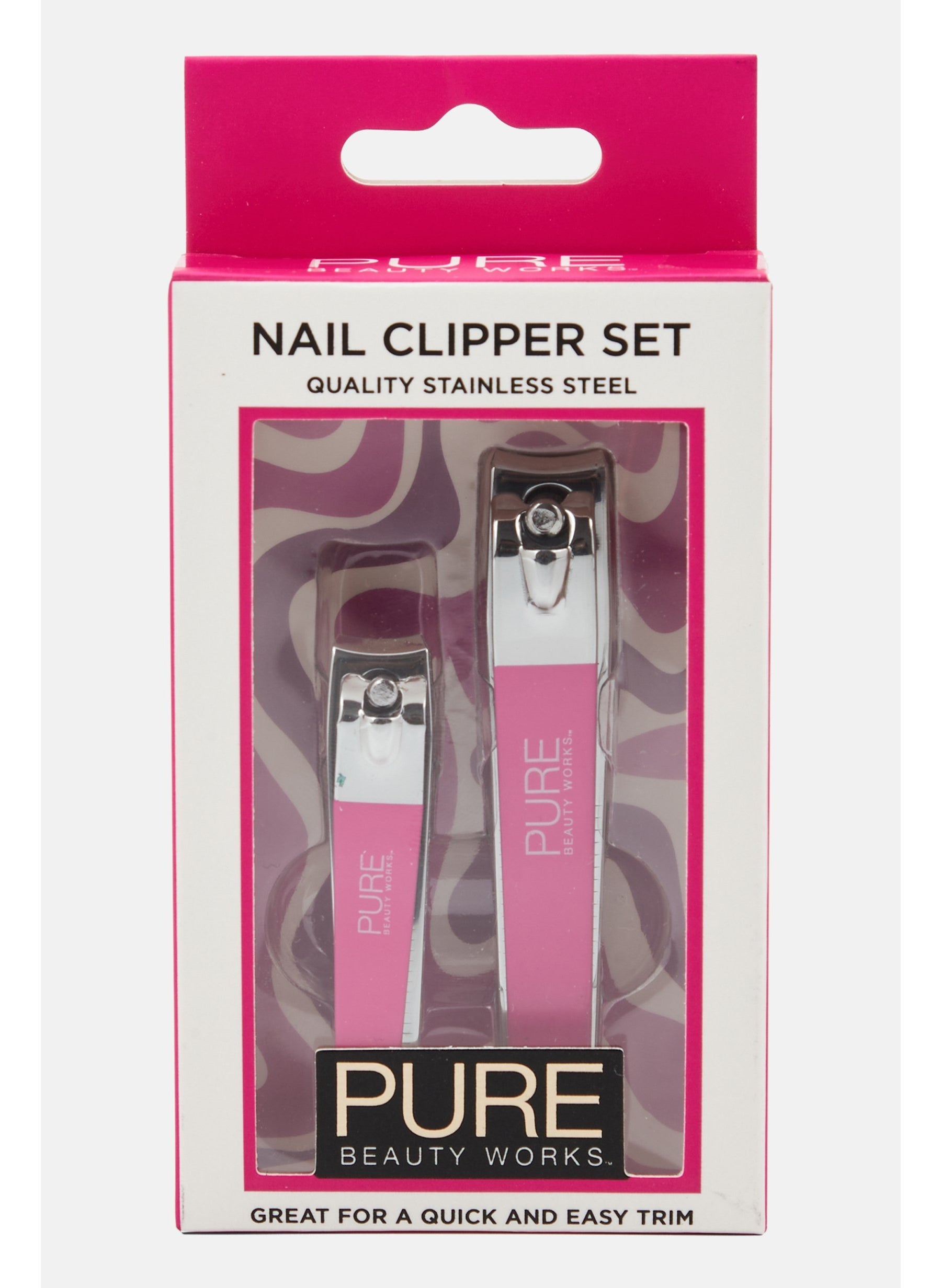 2Pcs Nail Clipper Set, Pink/Silver