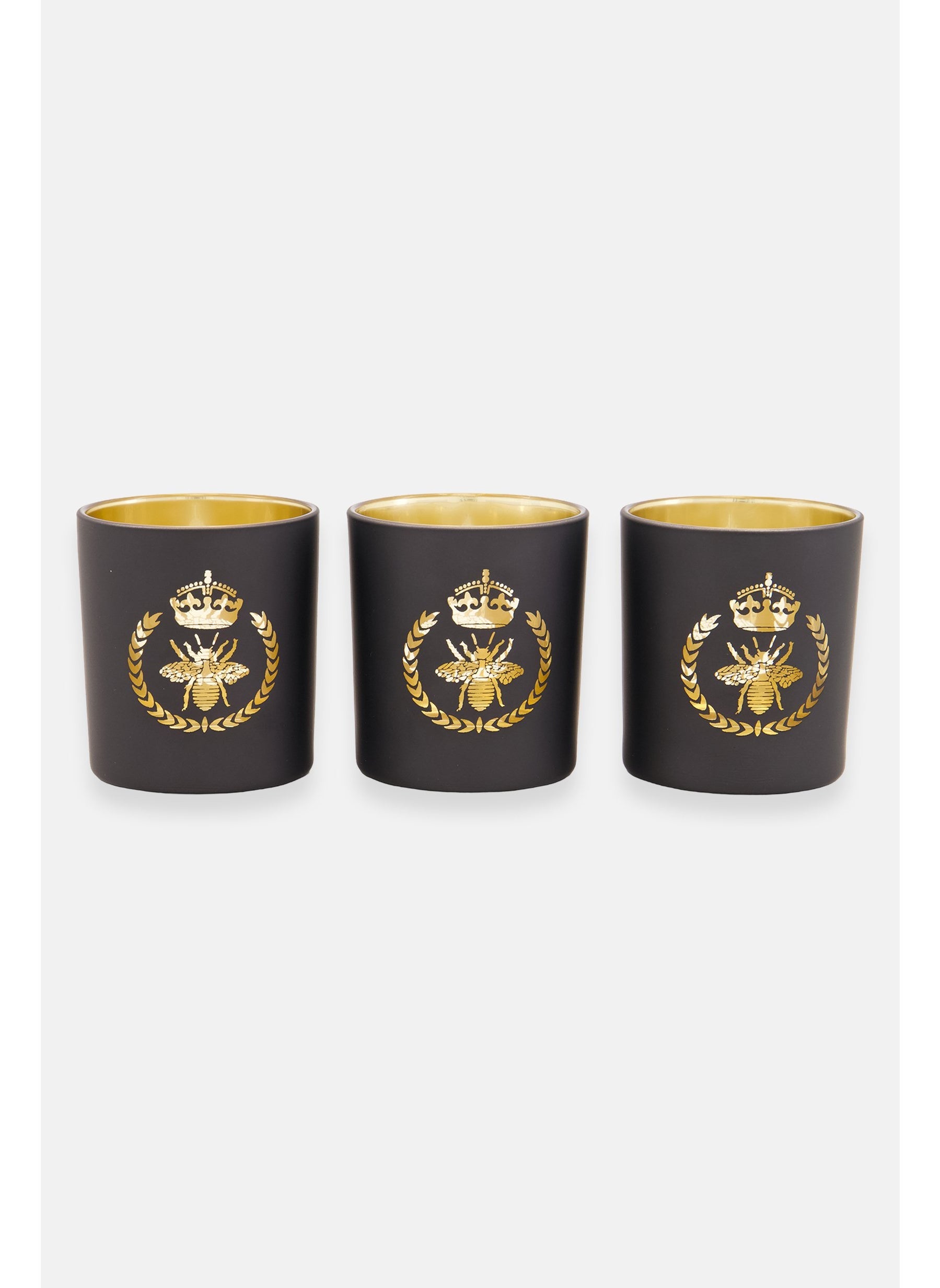 3 Pieces Royal Bee Candle Holder Set, Black