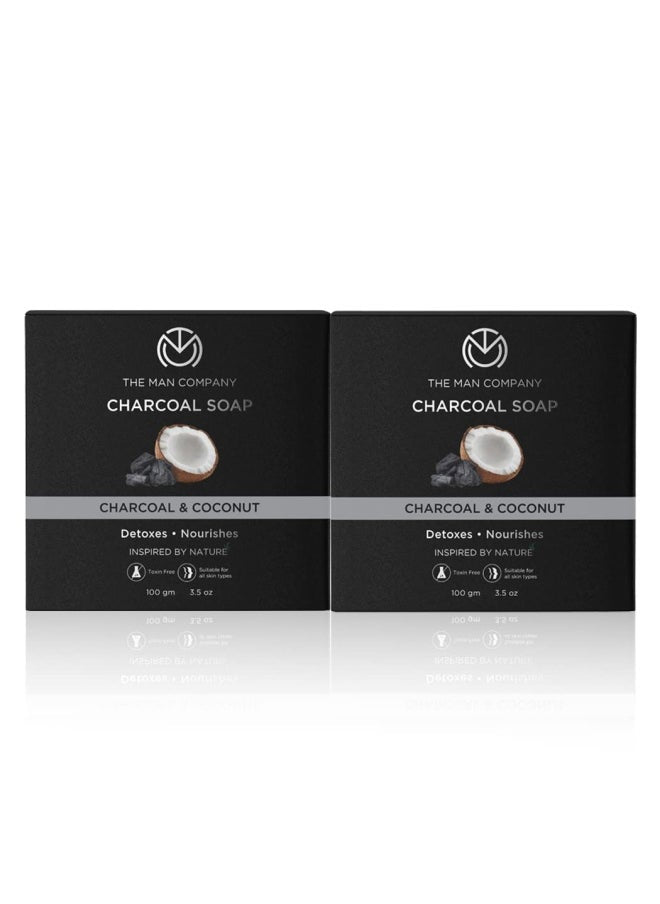 Charcoal Soap | Detoxes & Nourishes | Infused With Charcoal & Coconut | Toxin-free | Suitable For All Skin Types | Prevents Dryness | Removes Dead Skin - 100gm*2