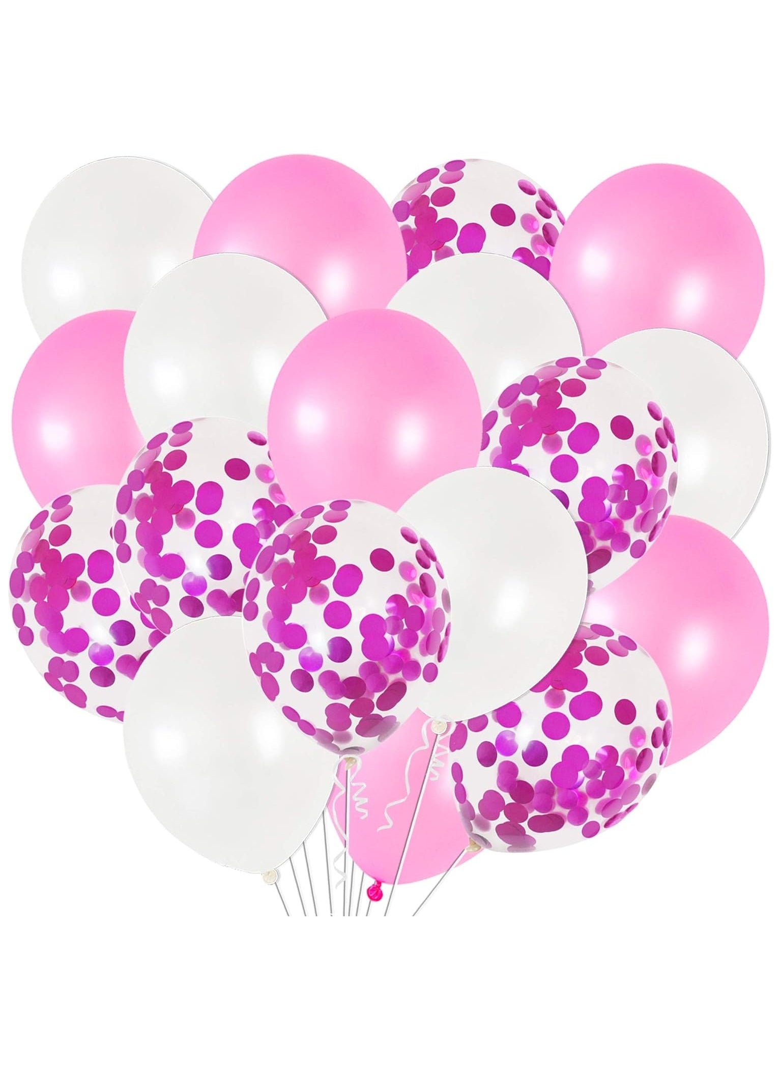 Pink White and Pink Confetti Latex Balloons Kit Pack of 30 | Pink White Helium Balloons for Girl Birthday Decoration