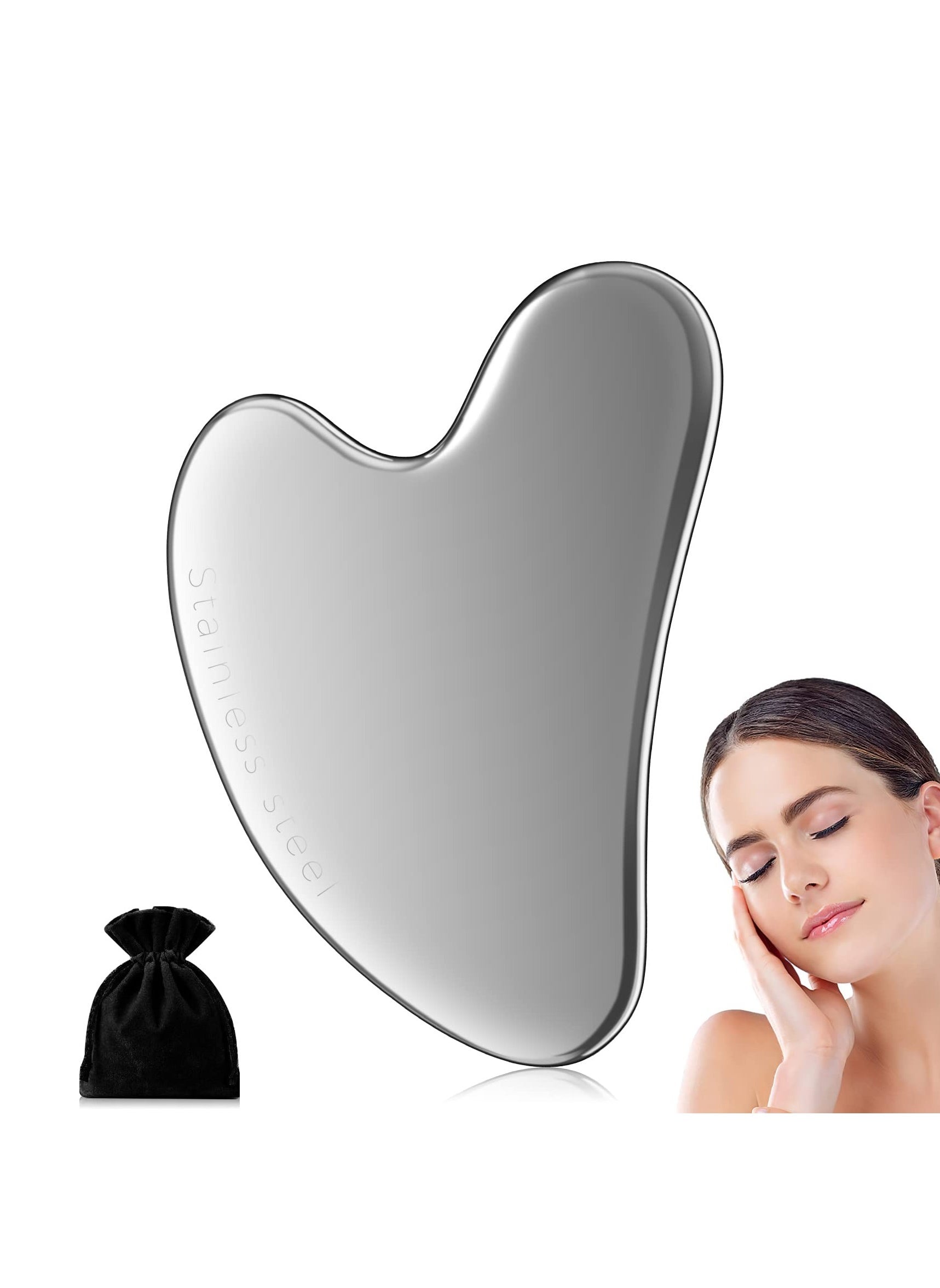 Gua Sha Facial Tool, Stainless Steel GuaSha Face Lift Massage Beauty Metal Skin Care Board Scraping Self Skincare Lymphatic Drainage Massager Lift Anti-Aging & Wrinkles Jawline Exerciser Tools