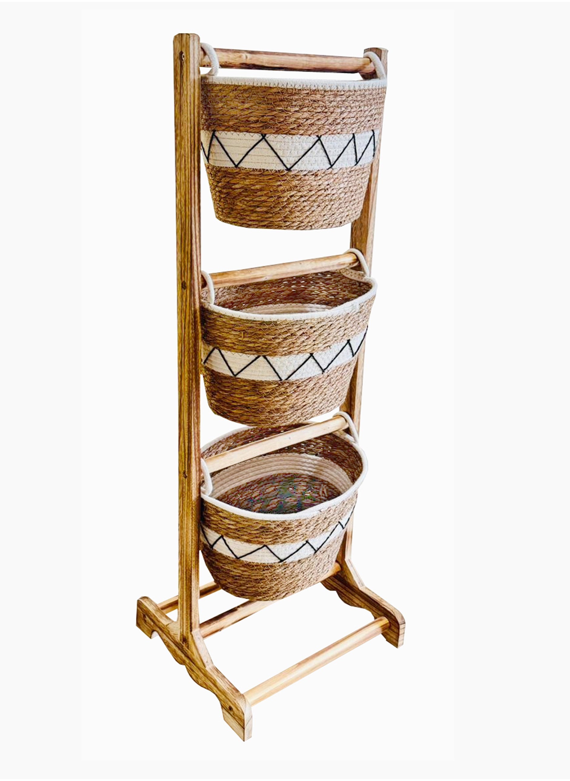 FAB D'COR Three-Tiered Woven Basket Stand for Stylish Home Used For Storage or Organization  Enjoy a Clutter-Free and Stylish Living Space