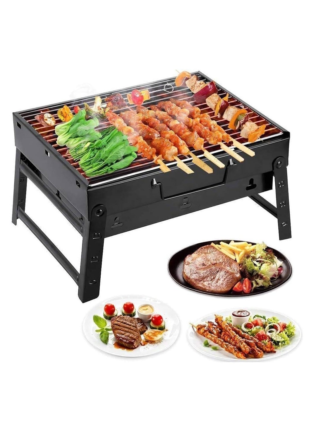 Portable Folding Charcoal Grill, Stainless Steel BBQ Smoker