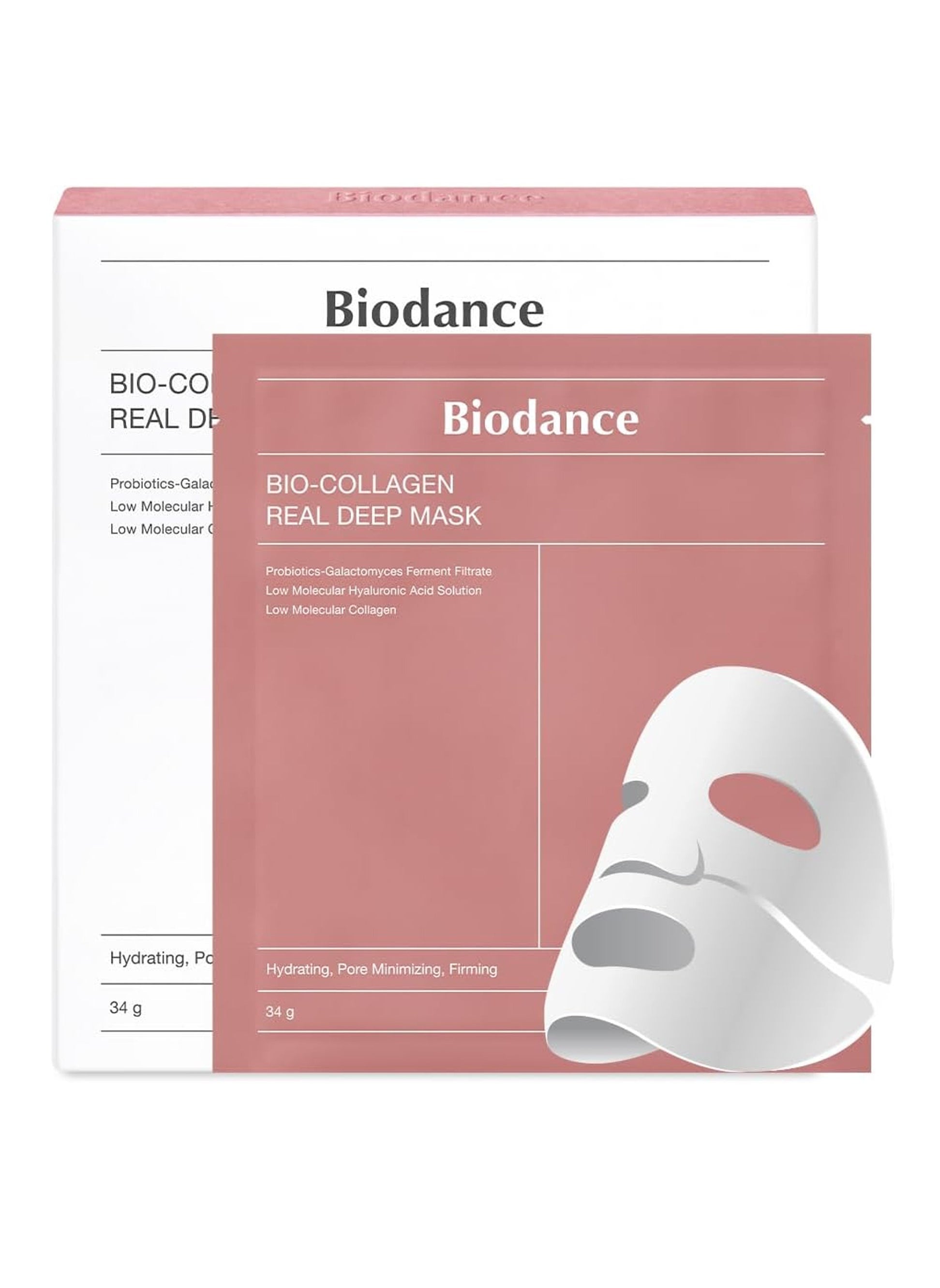 Bio-Collagen Real Deep Mask, Hydrating Overnight Mask, Pore Minimizing, Elasticity Improvement, 34g x4ea