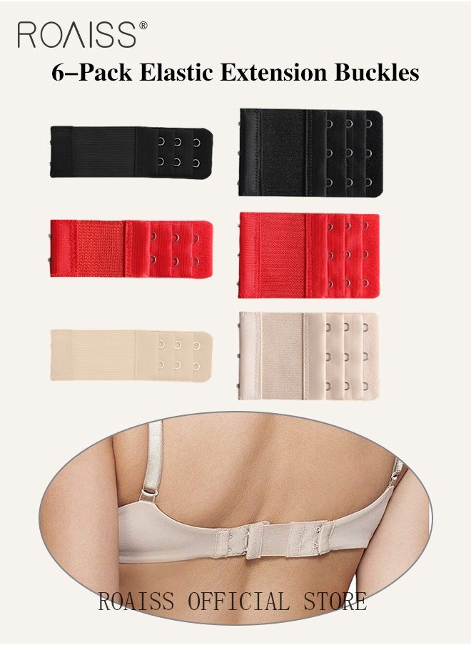 6 Pack High Elastic Bra Extension Buckle Set for Women Bralette Length Adjustment Bra Back Universal Two and Three Rows Skin-friendly Fabric