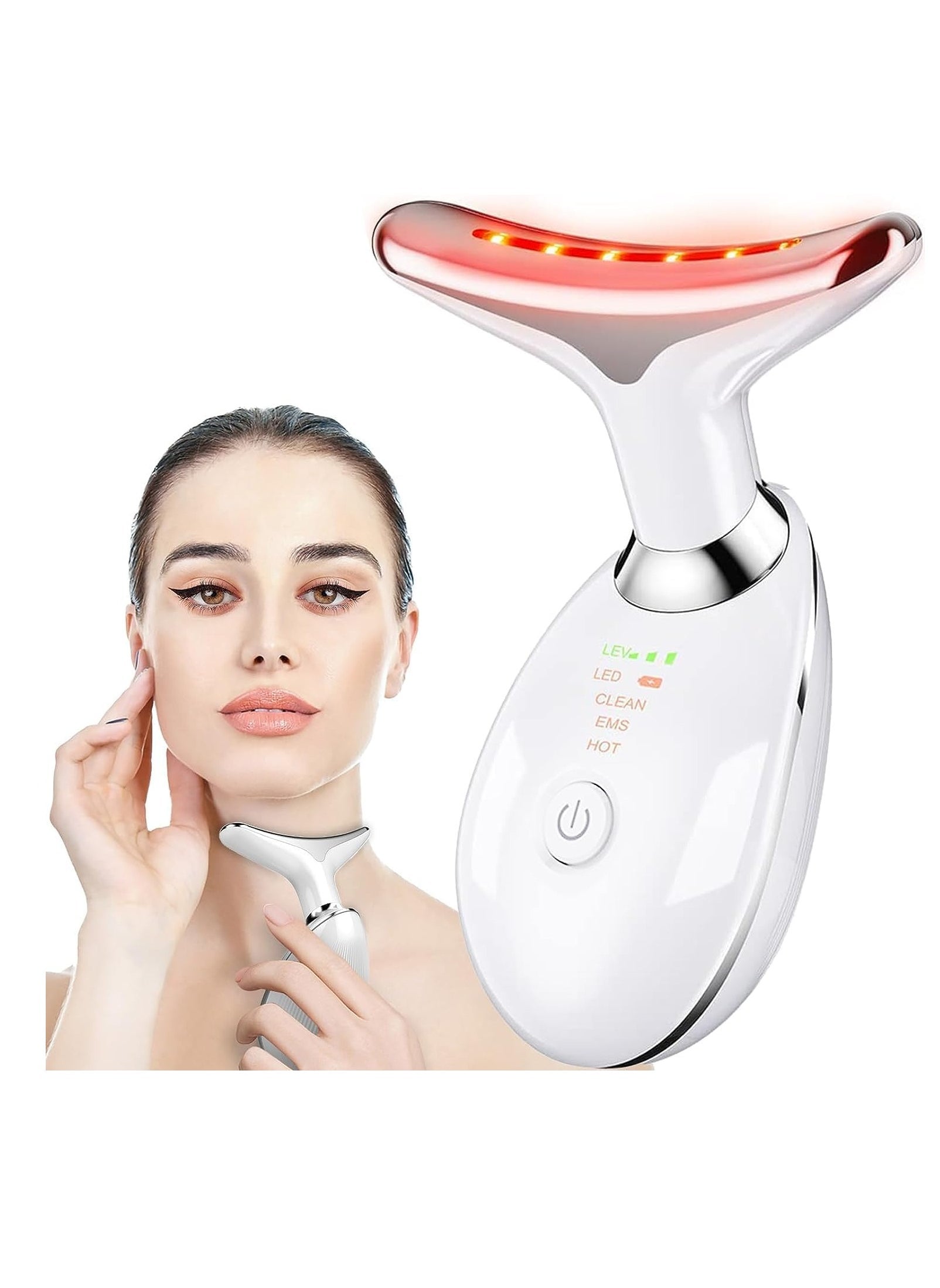 Face Massager Facial and Neck Electric Massager 3-in-1 Chin Lift Devices V-Shaped Firming EMS Vibration Facial Massager 7 Massage Modes Skin Care Firm Tightening and Smooth White