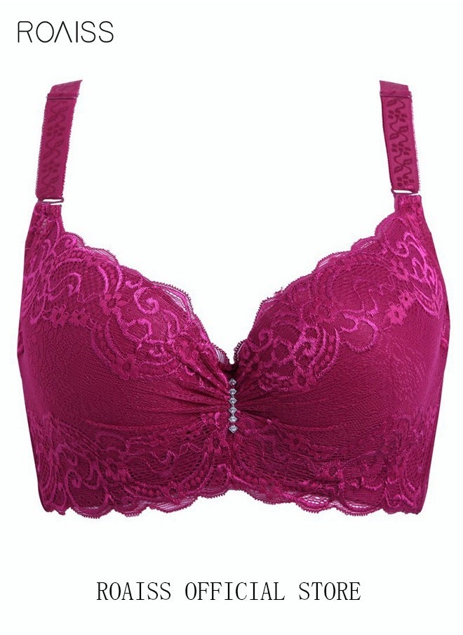 Women's Lace Bra Push Up Cotton Daily Underwire Leisure Comfort Breathable Soft Bras Sweet Romantic Ultra-Thin Underwear Lingerie Underclothes Purplish Red