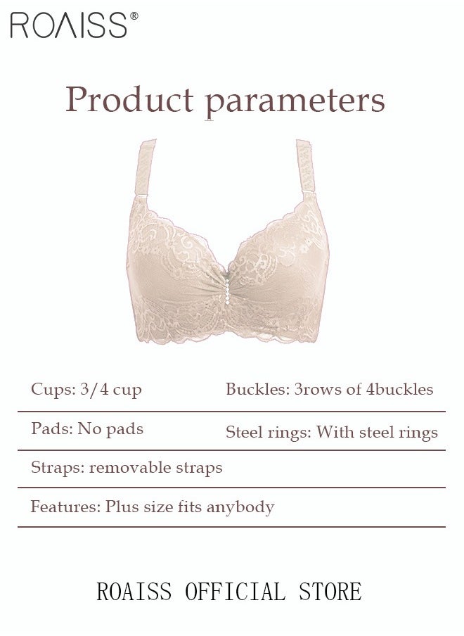 Women's Lace Bra Push Up Cotton Daily Underwire Leisure Comfort Breathable Soft Bras Sweet Romantic Ultra-Thin Underwear Lingerie Underclothes Beige