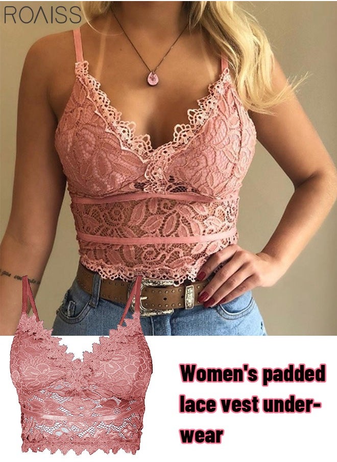 Women's Fashion Bra Vest With Chest Pad Lace Material Comfortable and Elastic thin Shoulder Strap Sleeveless Top