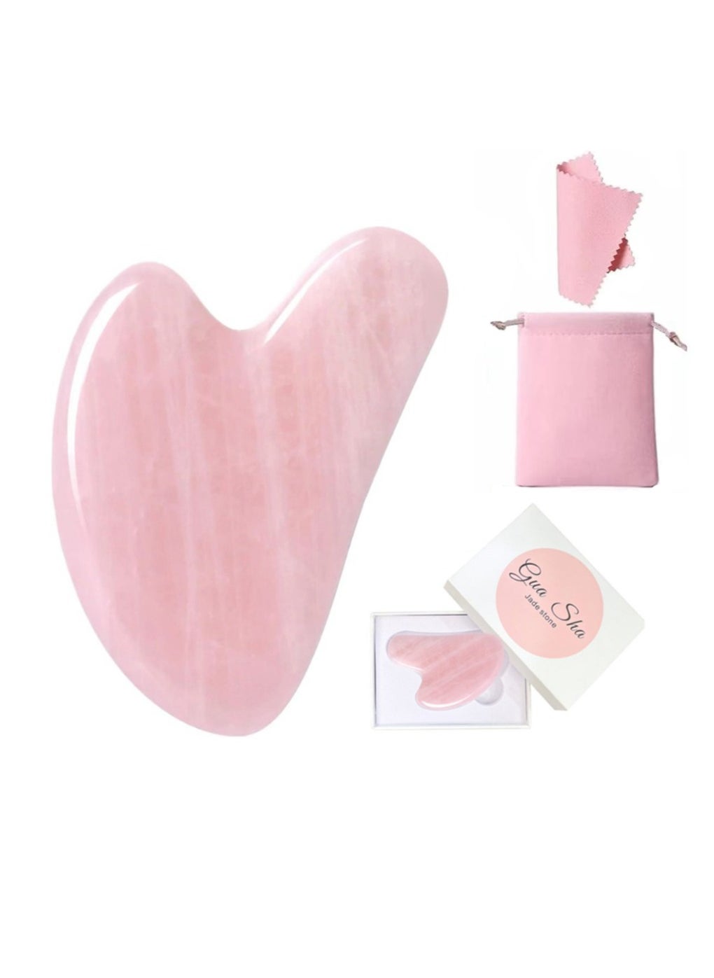 Natural Rose Quartz Stone Guasha Facial Face Neck Body Gua Sha Board Massager