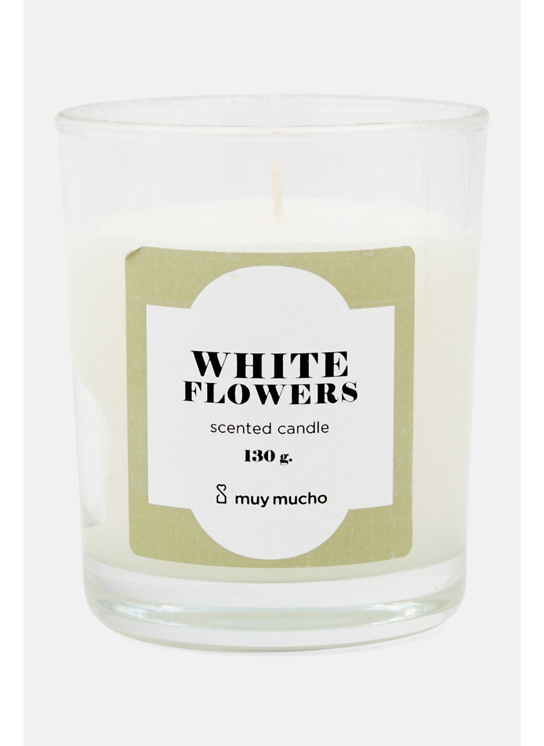 Scented Candle White Flowers 130g, White/Olive