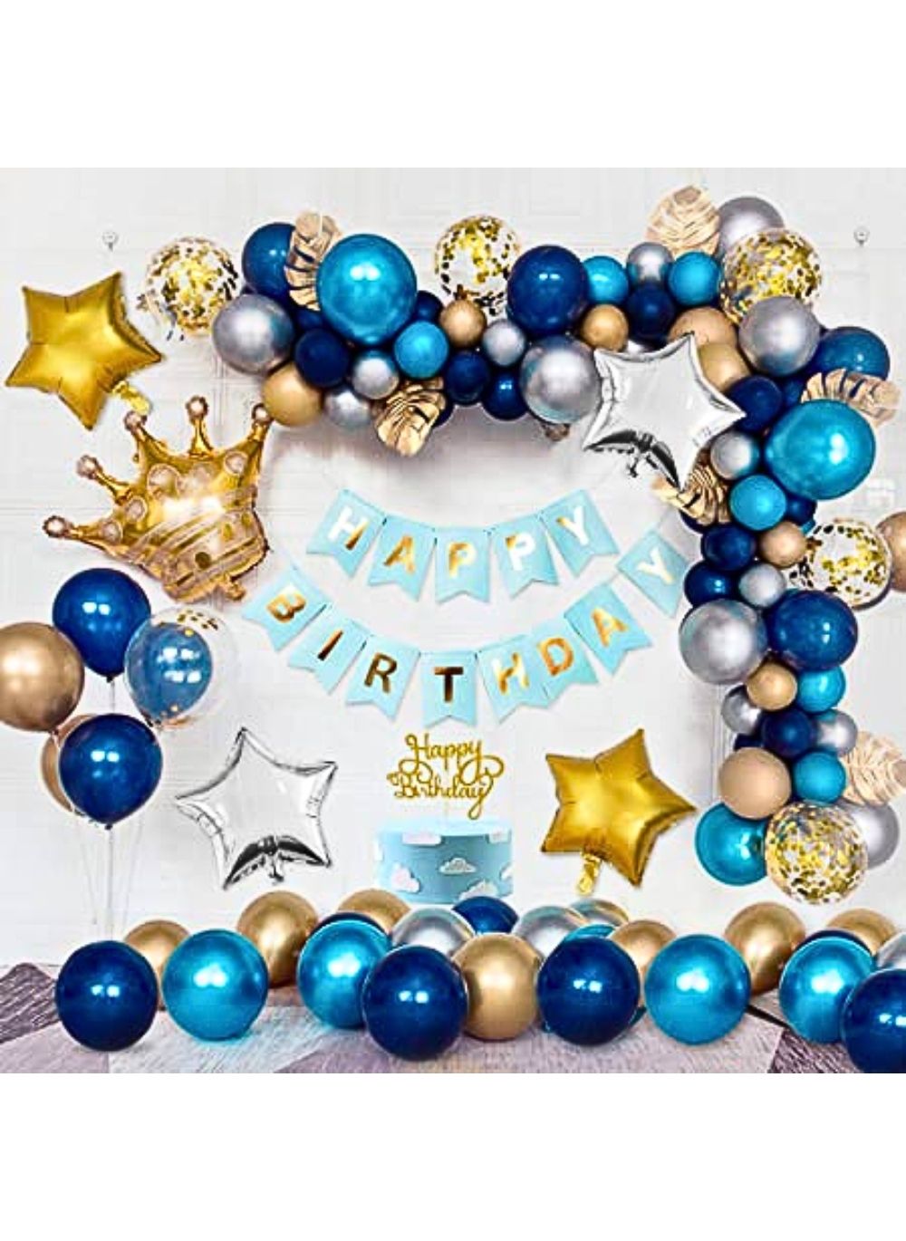 ALCR Party Sparks -Birthday Party Decorations Set for Men Women Boys Girls Balloons, Banner, Curtains, Ribbons, tassel Foil Confetti Balloons, Air pump (Blue & Gold)