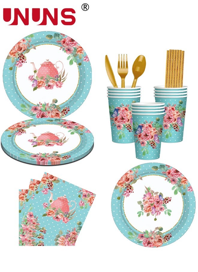 90PCS Vintage Floral Party Supplies,Includes Floral Paper Plates Cups Napkins Straw,For Bridal Shower Wedding Flower Birthday Decorations Garden Tea Party