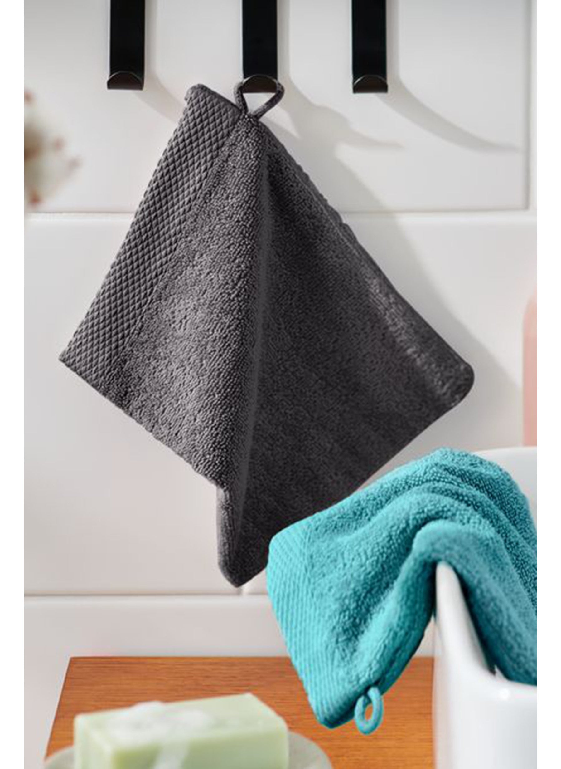 Flannels Wash Clothes 15 x 22 cm, Grey/Blue