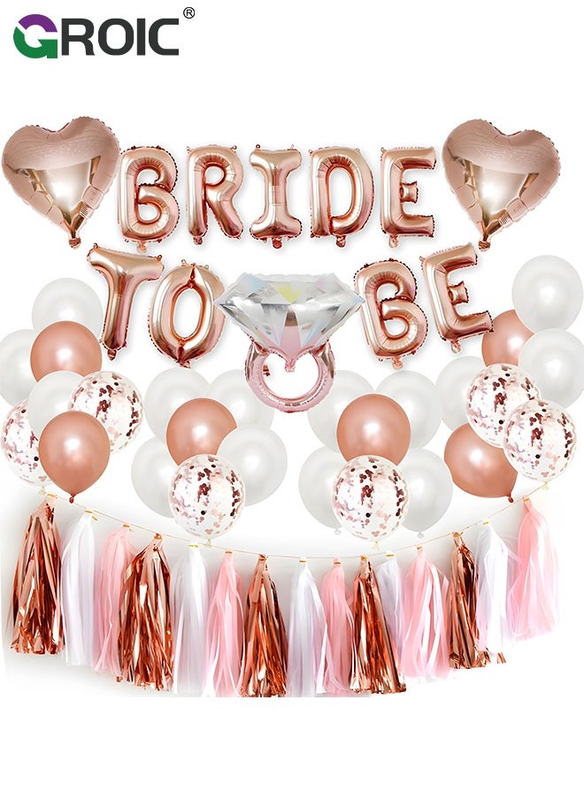 Bachelorette Party Decorations Kits-Rose Gold Bridal Shower Party Decor and Supplies-Bride to Be Balloons, Ring & Champagne Foil Balloons for Bridal Shower,Party Supplies, Party Decorations