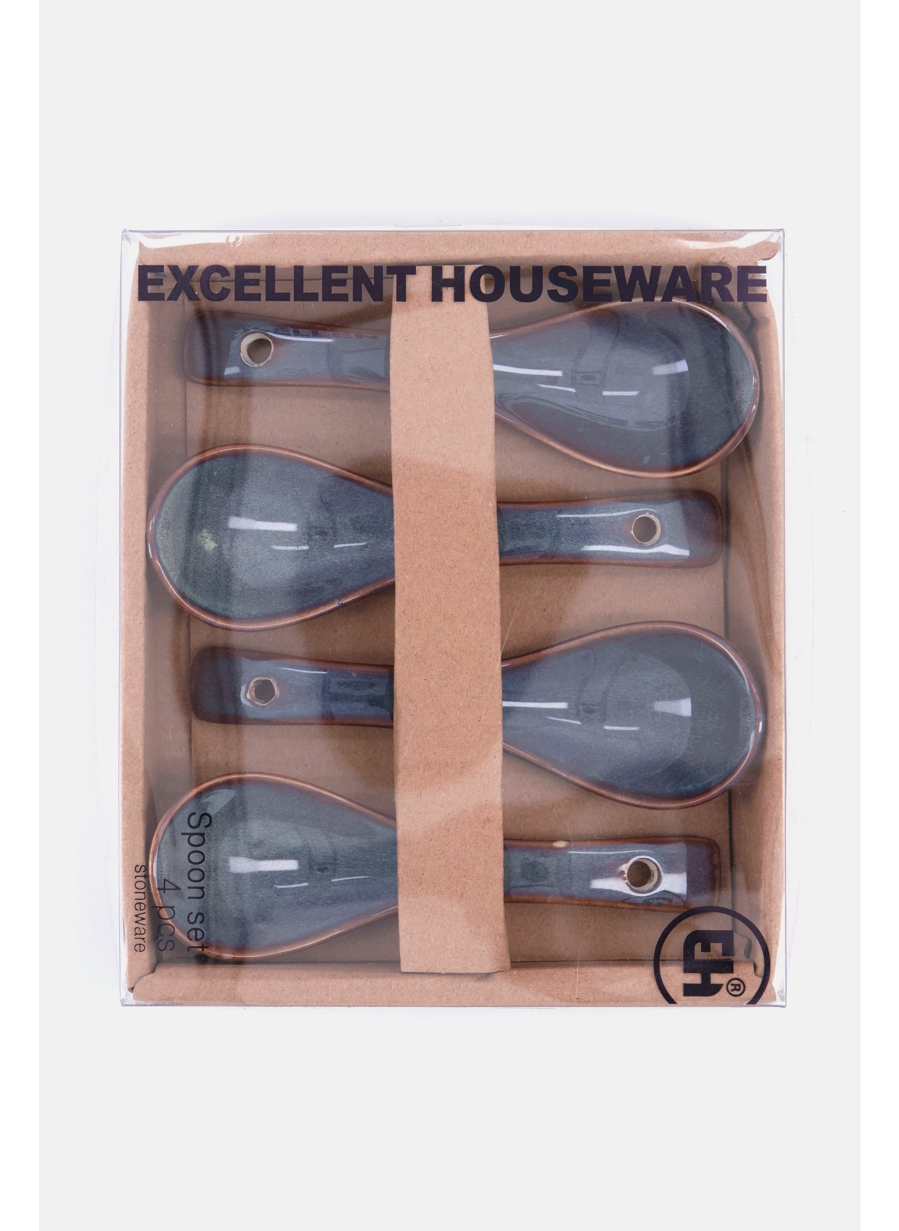 4 Pcs Stoneware Spoon Set, Slate Blue