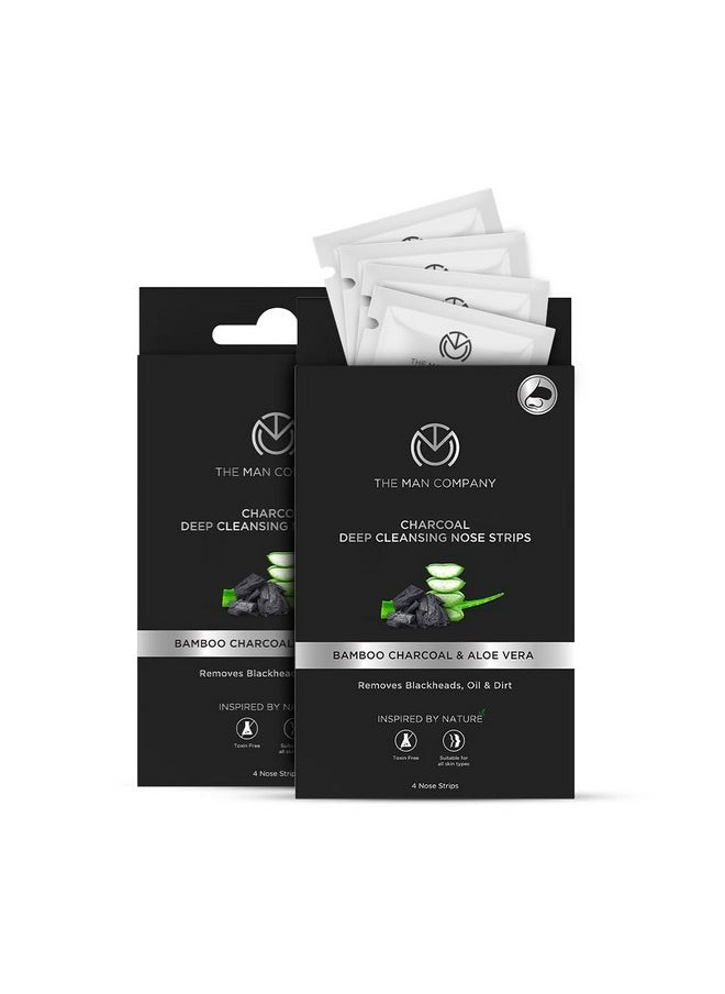 Charcoal Nose Strips For Whitehead & Blackhead Removal | Pores Cleanser | With Natural Aloe Vera Extract | Improves Skin Texture - 4 Strips (Pack Of 2)