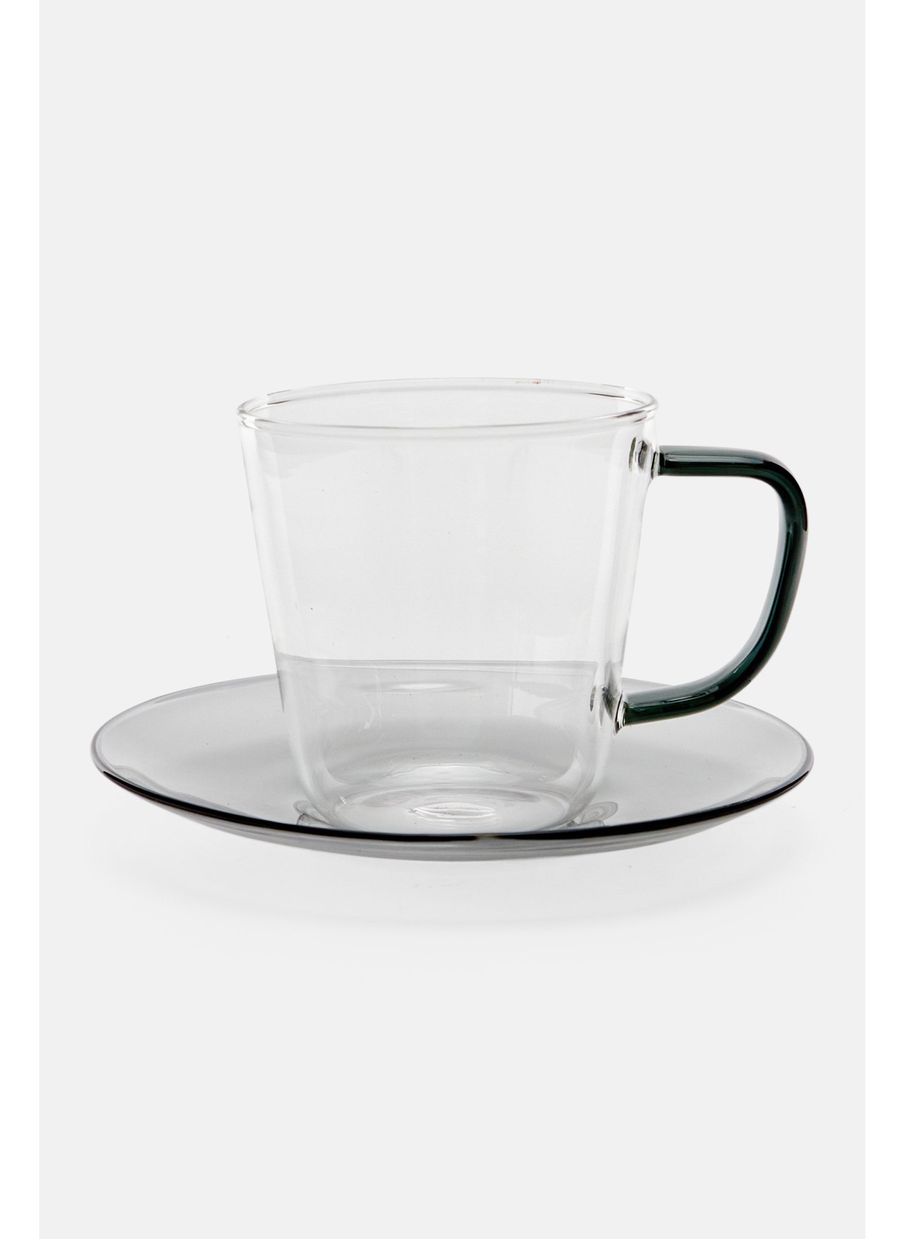 Core Glass Coffee Cup/Tea Cup and Saucer Set 240 ml, Grey/Transparent