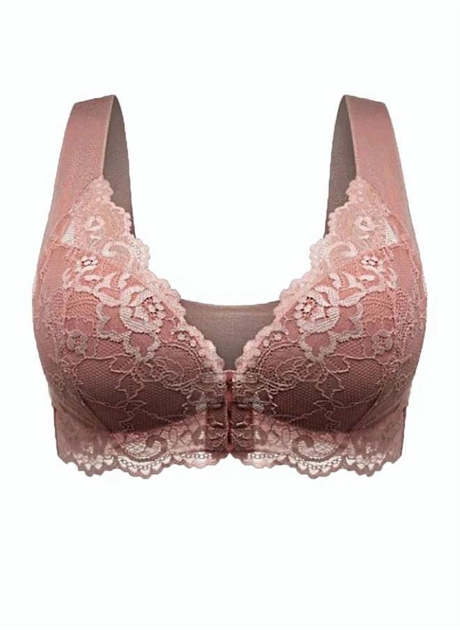 Women's Front Open Buckle Seamless Bra Comfortable Wide Straps Lace Splicing Non-Steel Ring Bra