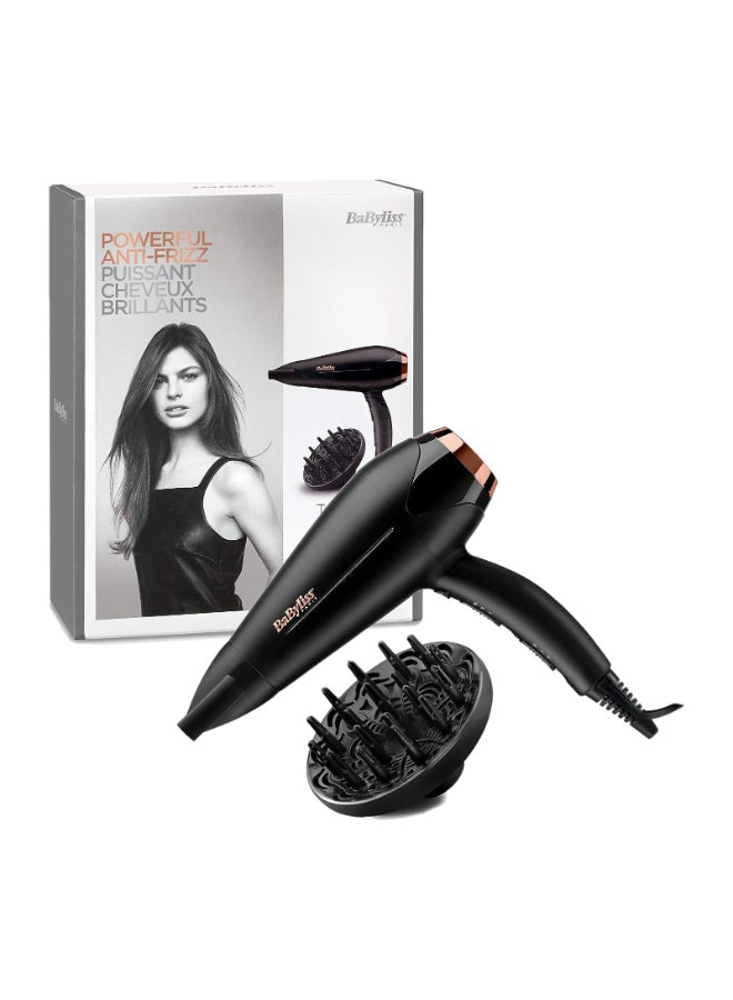 DC Motor Hair Dryer| 2200W 3 Heat & 2 Speed Settings With Cool Shot Button | Ionic Technology For Frizz Free Hair | Comfortable Lightweight Black Design With Diffuser | D570SDE Black