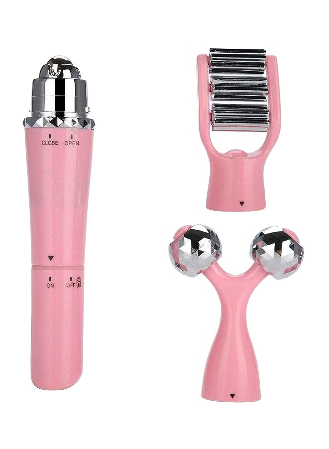 3 in1 Portable Electric 3D Face Roller Massager Pink/Silver