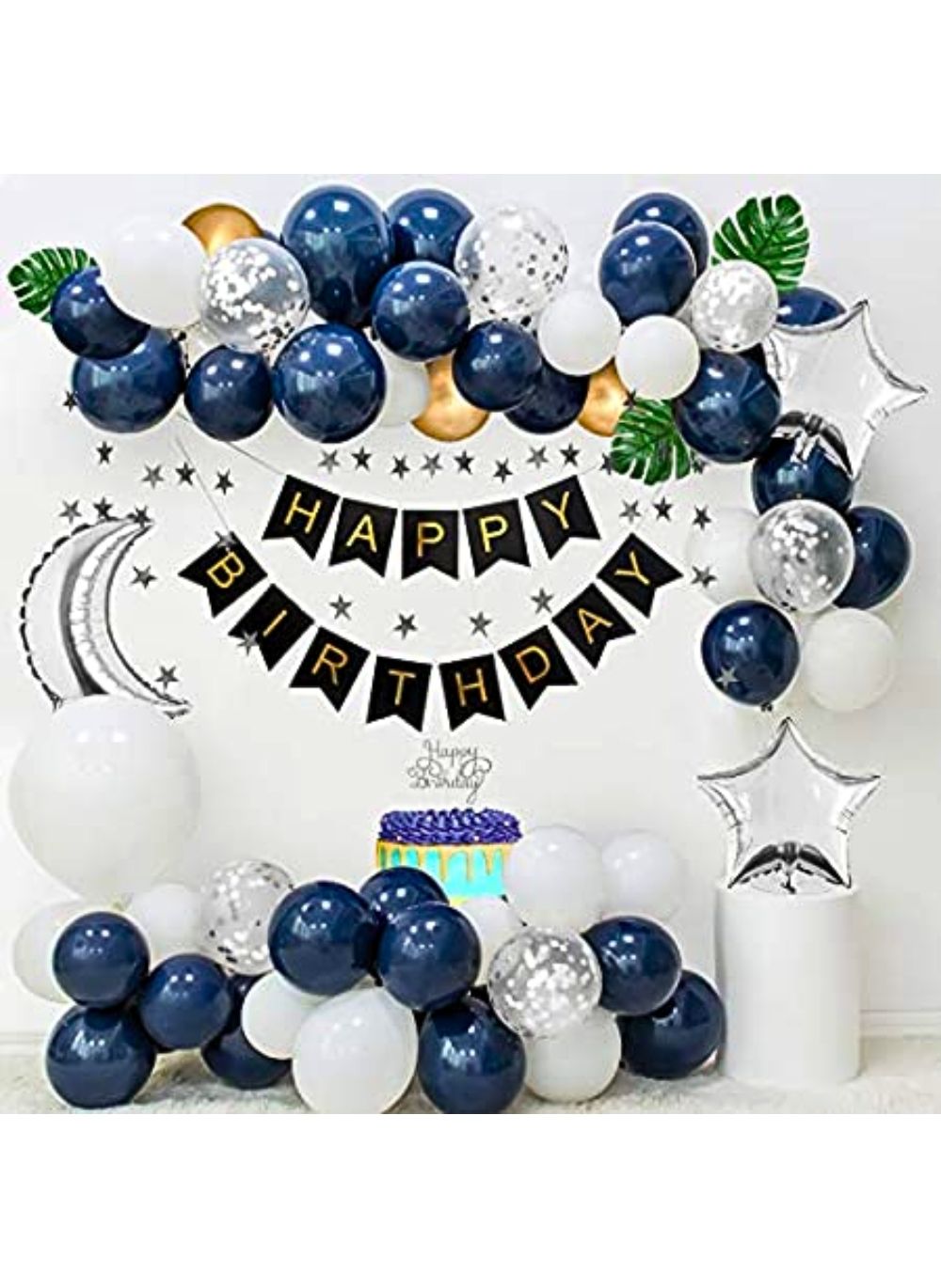 ALCR Party Sparks -Birthday Party Decorations Set for Men Women Boys Girls Balloons, Banner, Curtains, Ribbons, tassel Foil Confetti Balloons, Air pump (Navy Blue & Silver)