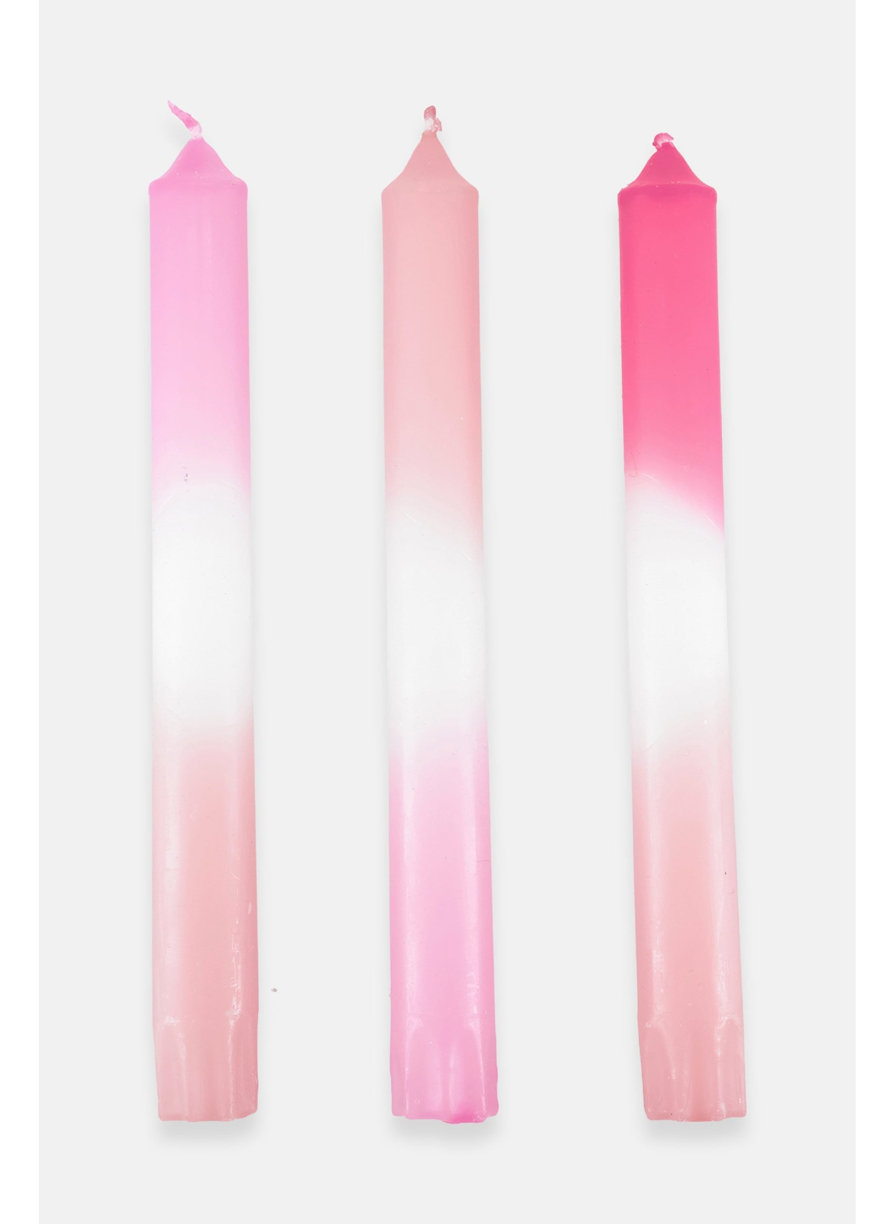 3 Dip Dye Look Stick Candles 20 cm, White/Pink Combo