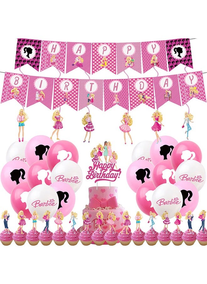 Barbie Element Theme Birthday Party Supplies Balloon Decoration Set(Pink)