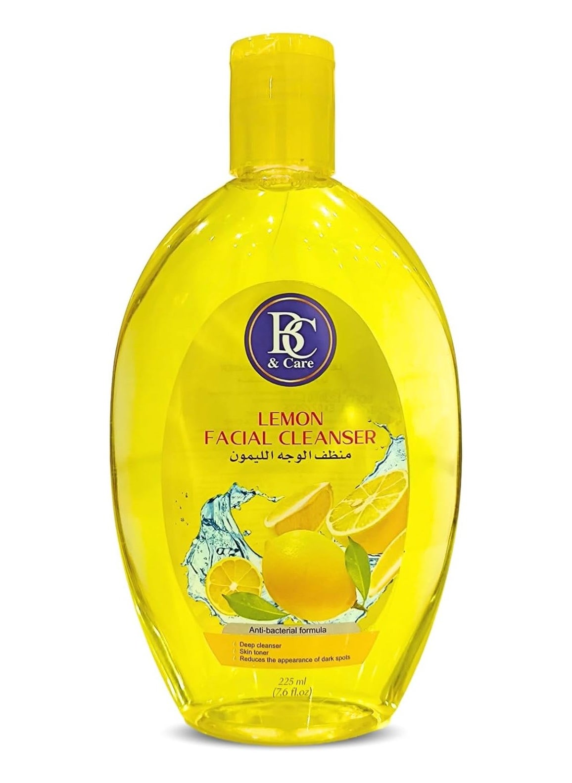 BC & CARE Lemon Facial Cleanser: Anti-Bacterial Formula, Deep Cleansing & Skin Toning Solution, Diminishes Dark Spots, Specially Formulated Makeup Remover - 225ml