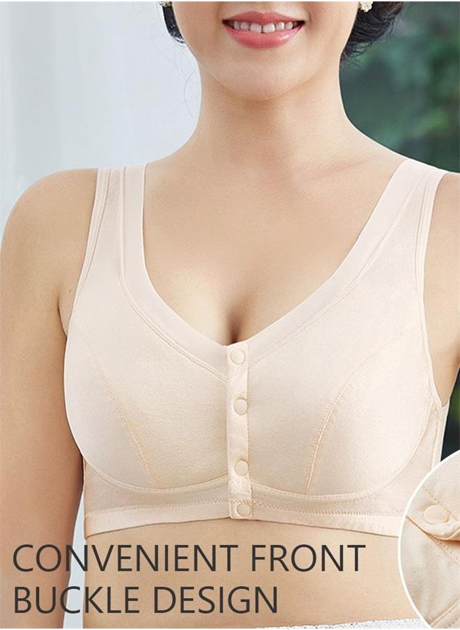 Women's No Steel Ring Bra Middle Aged And Elderly Front Open Button Vest Type Underwear Seamless Wide Shoulder Belt Bra