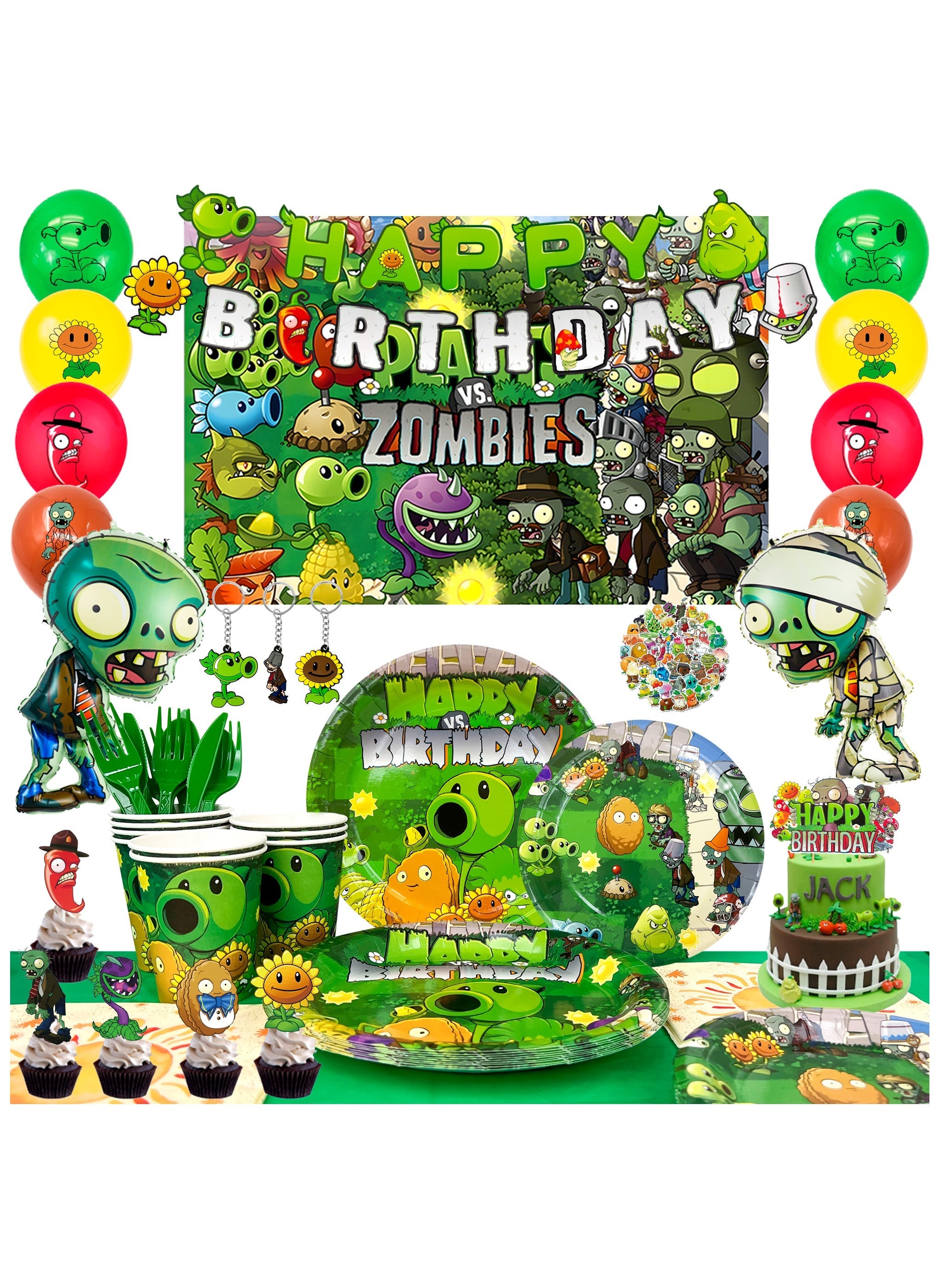 Plants vs Zombies Party Supplies,169pcs Plants vs Play Game Zombies Party Kit - Plants vs Zombies Balloons Banner Backdrop Stickers Plates Cups Napkins etc