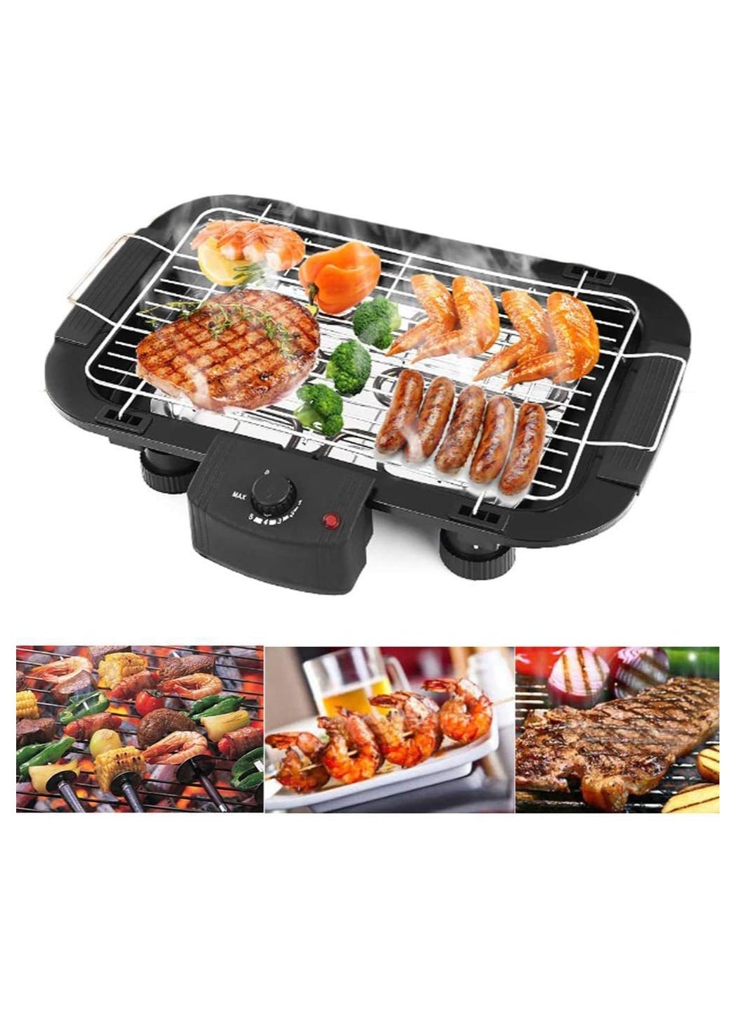 Electric Barbecue Grill - Thermostat Control, Overheat Protection, Indoor & Outdoor Cooking, Portable, Easy-Clean, Ideal for Picnics, Camping, Parties, Patio, Beach, Smokeless & Space-Saving