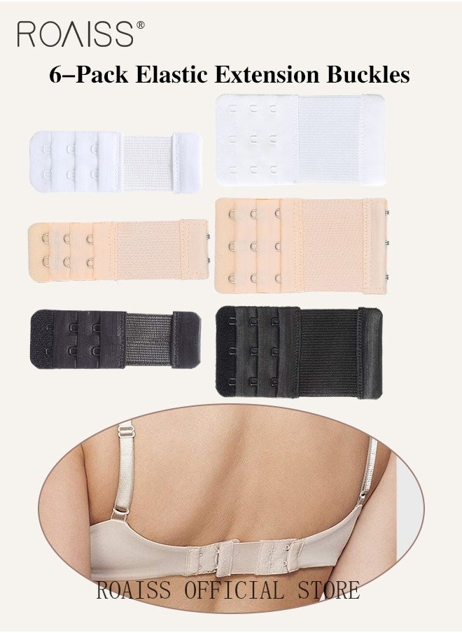 6 Pack High Elastic Bra Extension Buckle Set for Women - Bralette Length Adjustment - Bra Back Universal Two and Three Rows - Skin-friendly Fabric - Bra Strap Extender