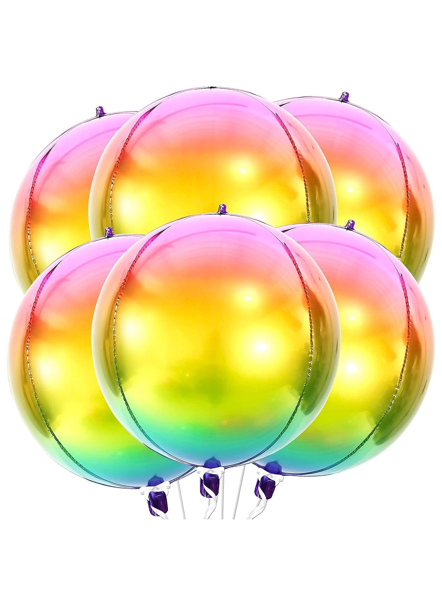 Rainbow Orbz Balloons for Birthday Decorations - Pack 6 | 22 Inch 4D Foil Mylar Sphere Metallic Foil Balloon