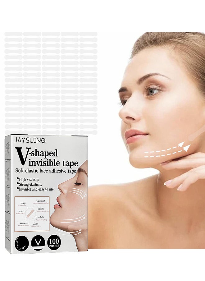 V Shaped Invisible Tape 100 Pieces Soft Elastic Face Adhesive Tape High Viscosity Strong Elasticity Invisible And Easy To Use For Women