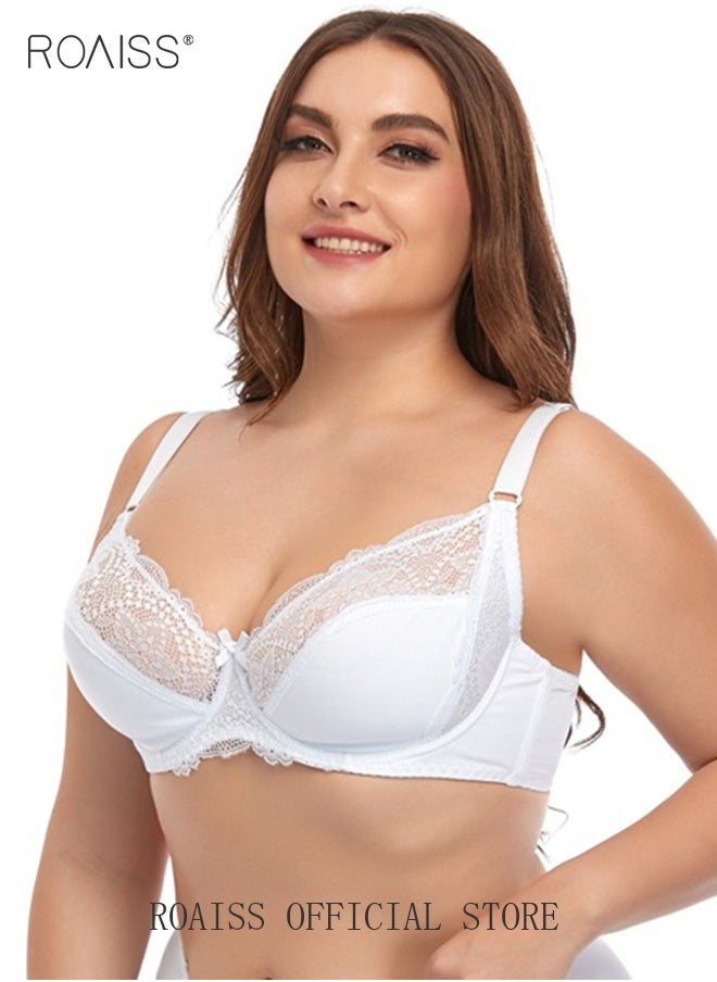 Plus Size Women's Lace Bra Push Up Daily Underwire Ultra Thin Three-Quarter Cup Bras Leisure Comfort Soft Breathable Underwear See-Through Lingerie