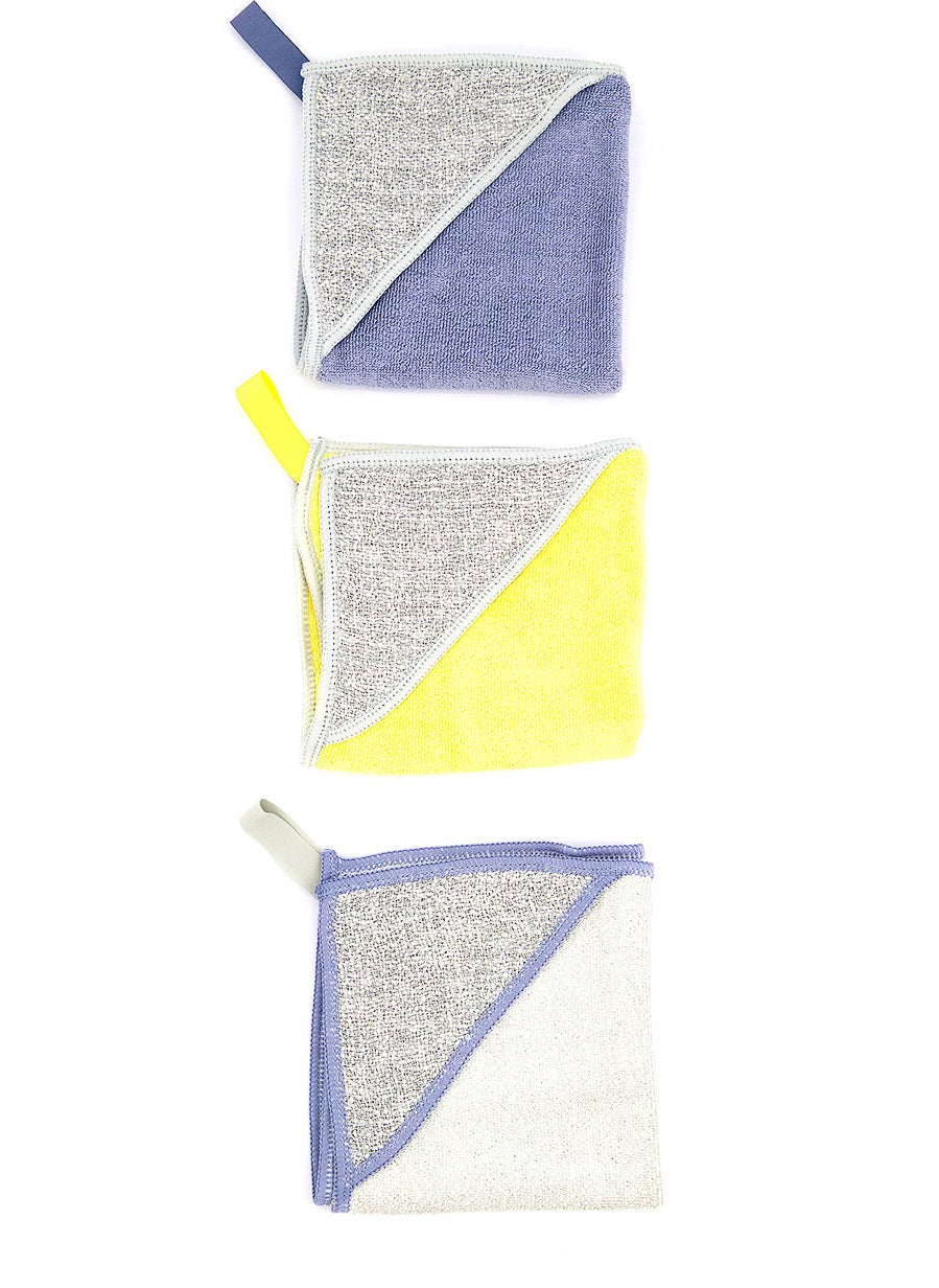 Universal Cleaning Cloth Set of 3 25 x 25cm, Grey/Yellow