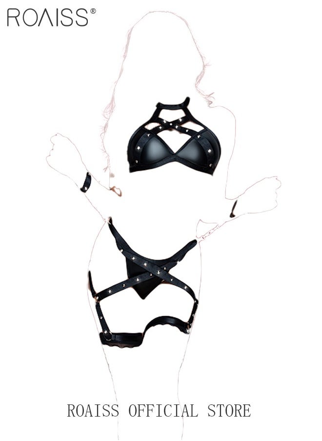 Women's Underwear Women's Patent Leather Hollow Underwear with Lace Elements